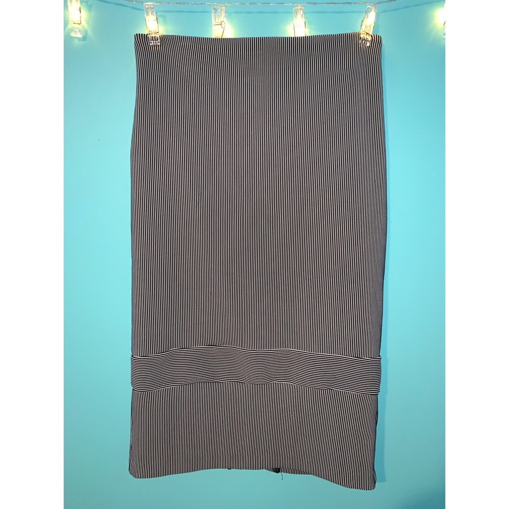 Striped Midi Pencil Skirt with Slit in Back